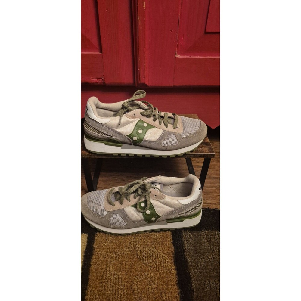 Saucony Shadow Original Mens Size 7.5 S2108-789 Light Grey Olive Green Shoes EUC